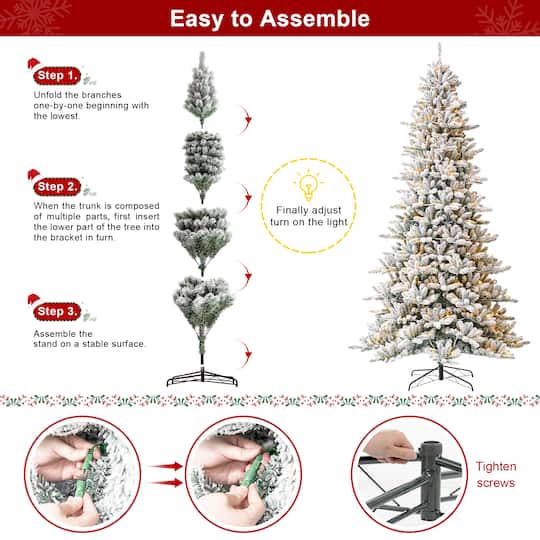 10ft. Pre-Lit Flocked Full Fir Artificial Christmas Tree, Warm White LED Lights